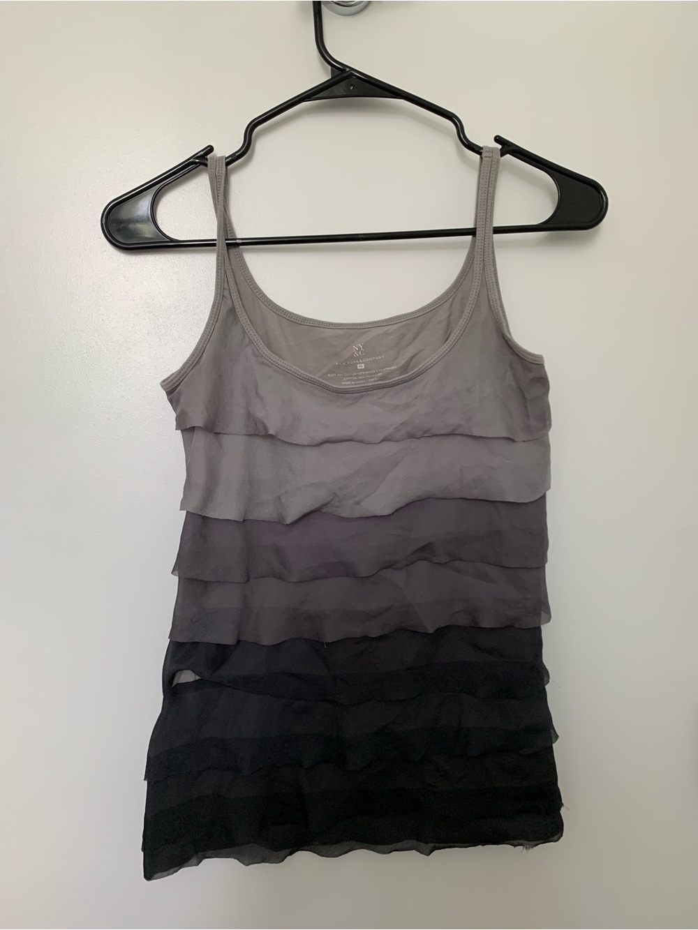 New York & Company Gray to Black Layered Ruffle Sleeveless Top